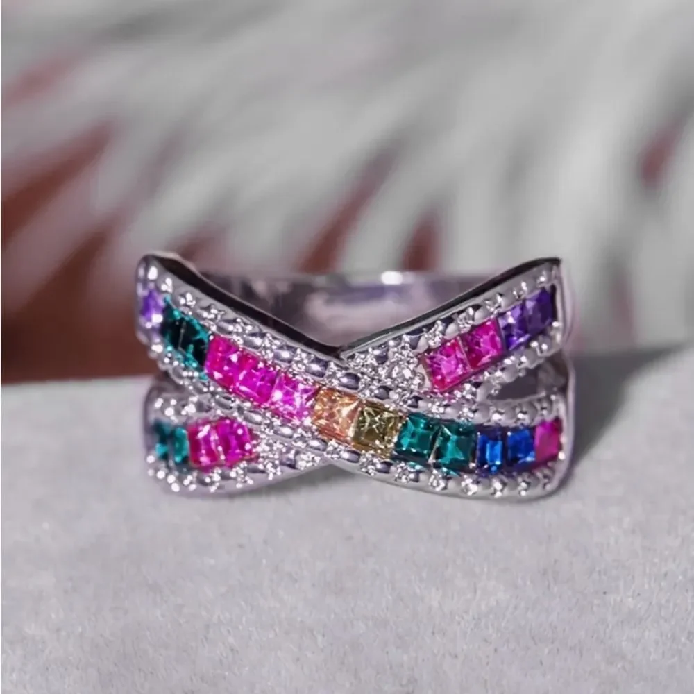 🩷 NEW stunning colorful crystal crisscross ring 🩷